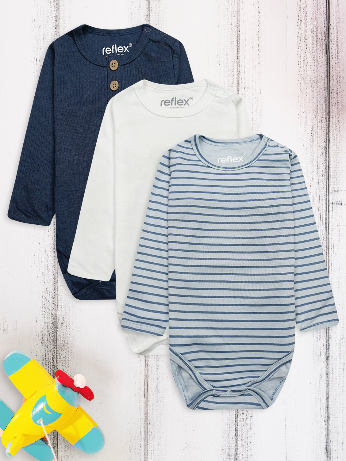 Baby 3 Pack Long Sleeve Bodysuits Mixed