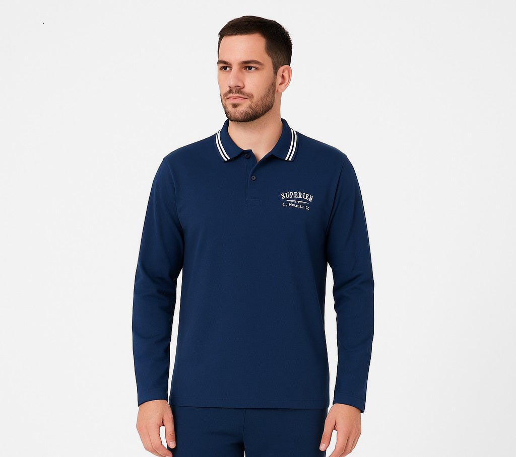 Mens Long Sleeve Navy Polo