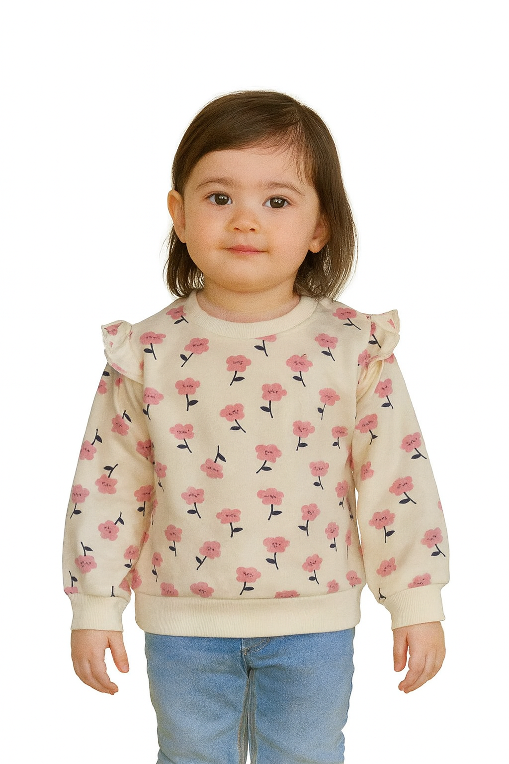 Baby Girls Beige AOp Pullover Sweatshirt