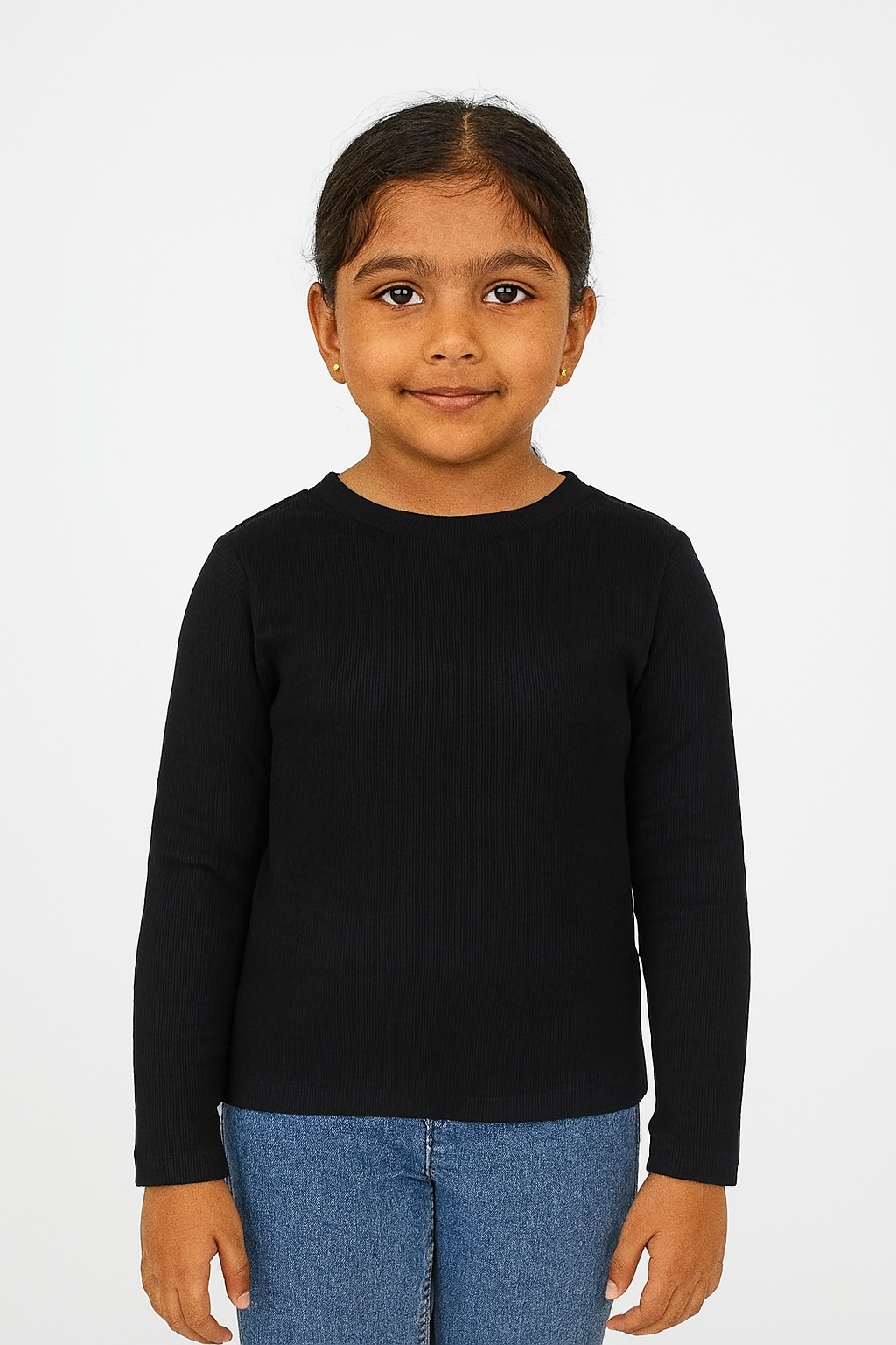 Girls Long Sleeve Stretch Rib T Shirt Black