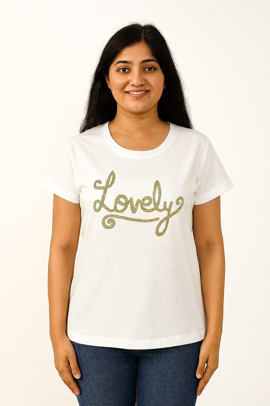 Ladies Applique White T-Shirt