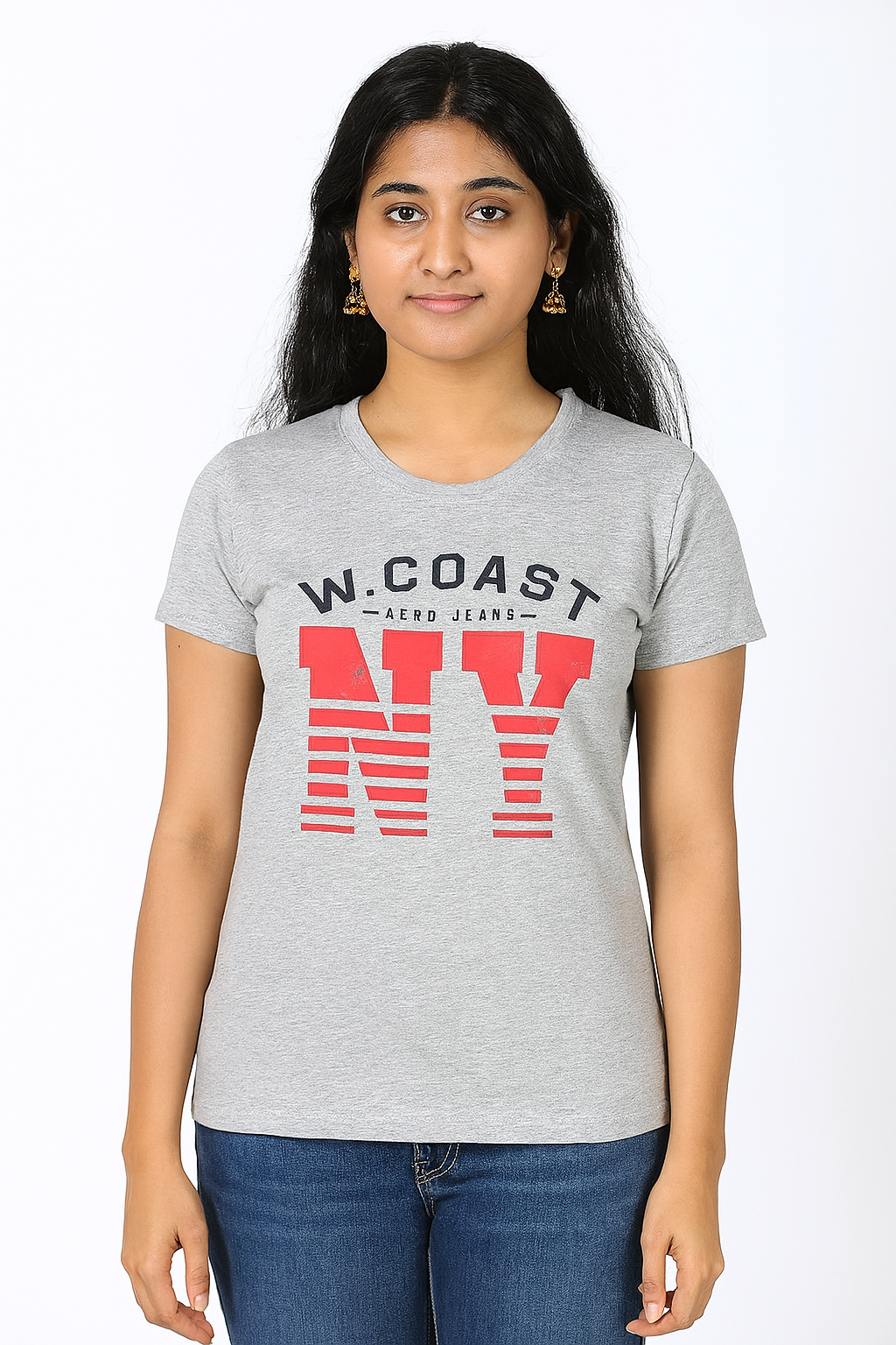 Ladies Grey Printed T Shirt