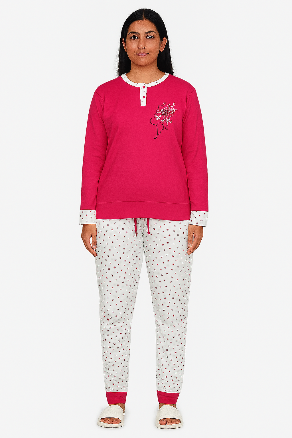 Ladies Printed Interlock Winter Pyjama Set Box Pack