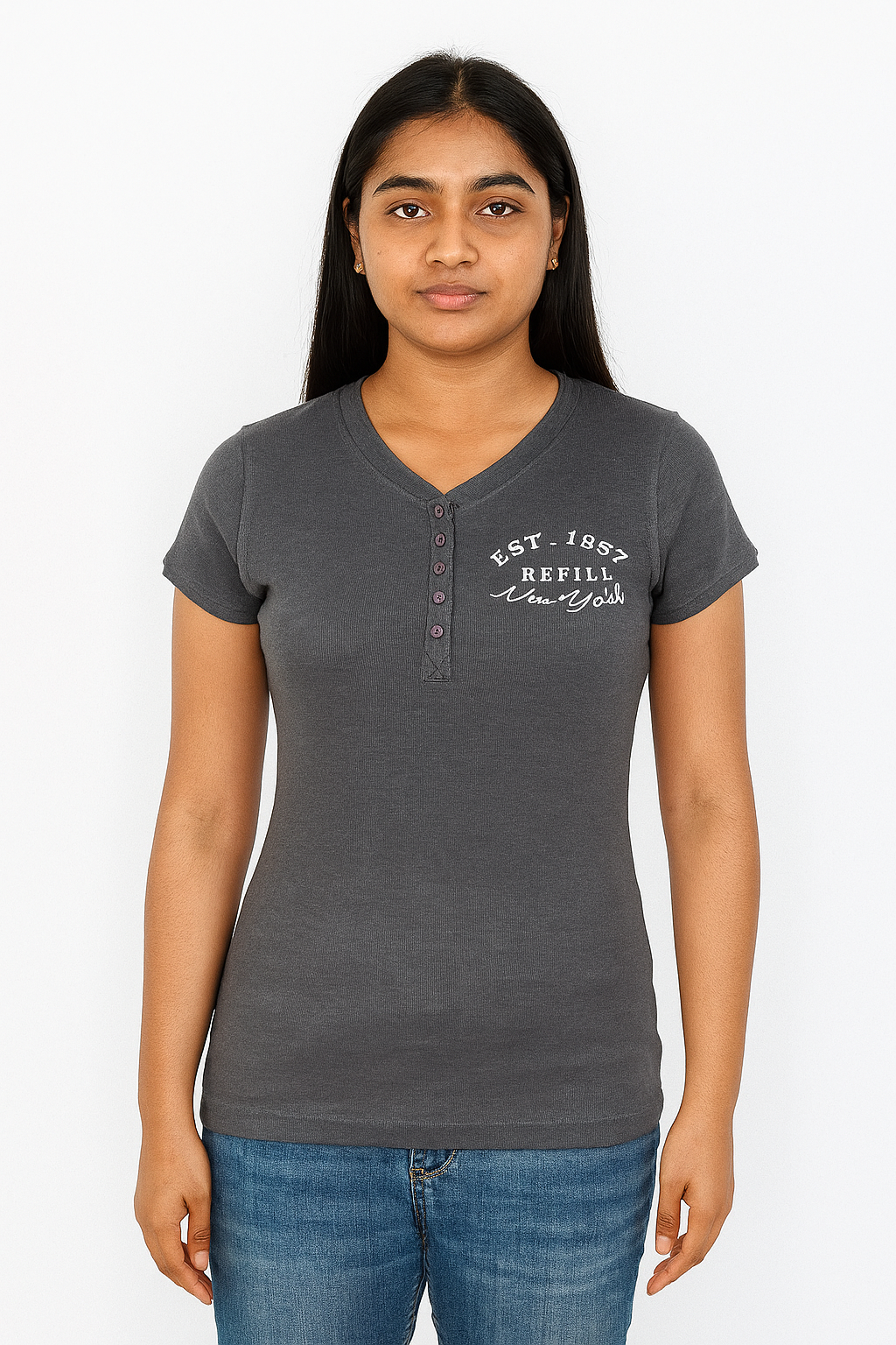 Ladies Henley Neck T Shirt