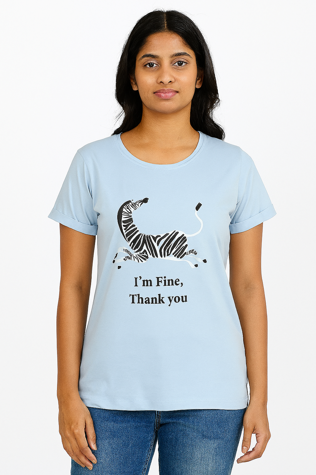 Ladies Blue Zebra Printed T Shirt
