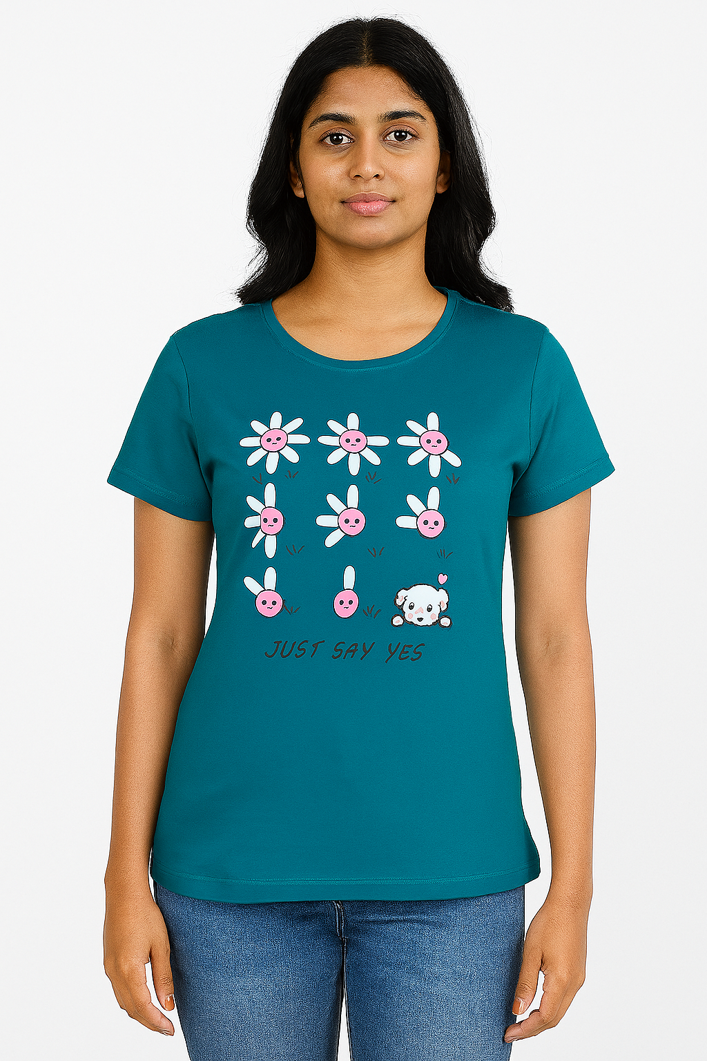 Ladies Printed Green T Shirt