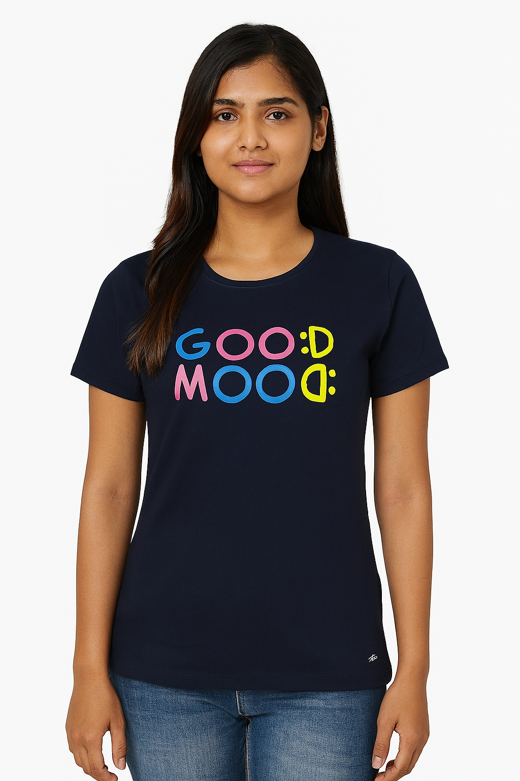 Ladies Printed Navy T Shirt