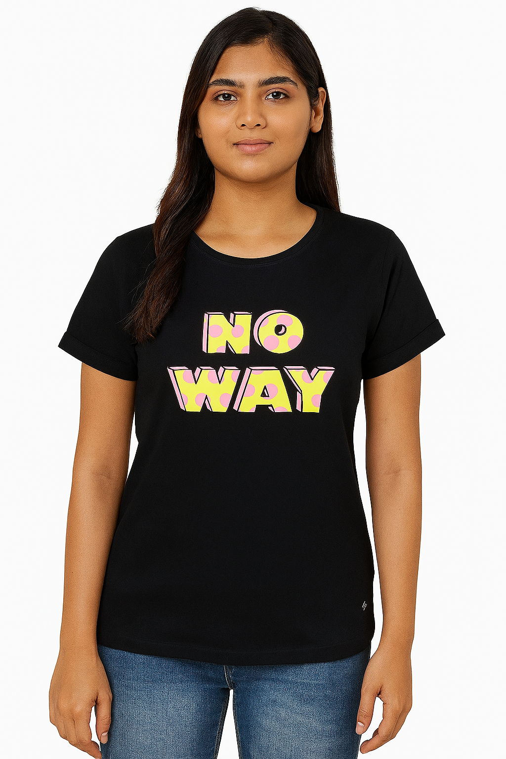 Ladies Printed Black T Shirt