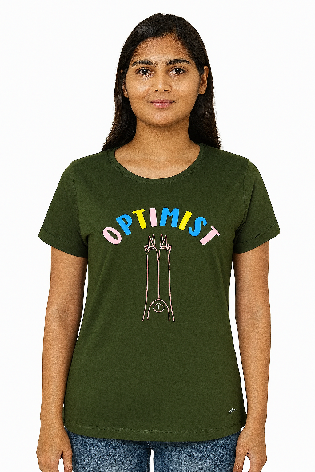 Ladies Printed Olive T Shirt