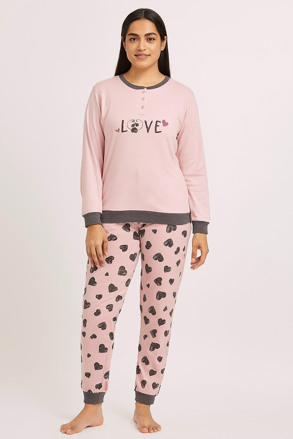 Ladies Interlock Pink-Pink Aop Pyjama Set
