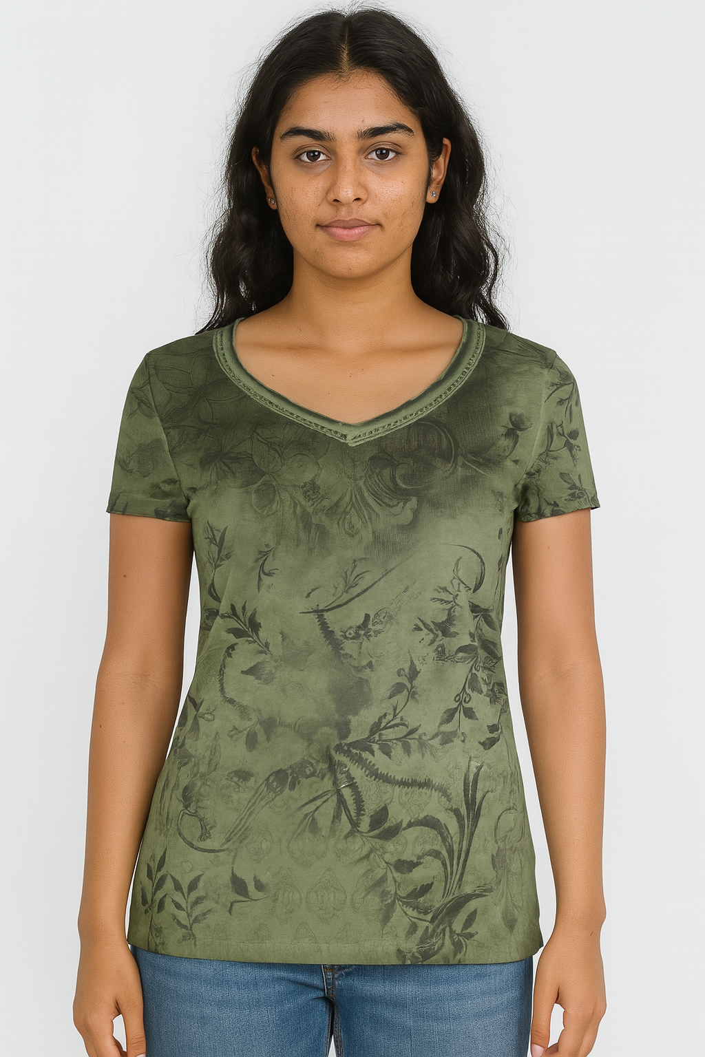 Ladies Printed V Neck Top