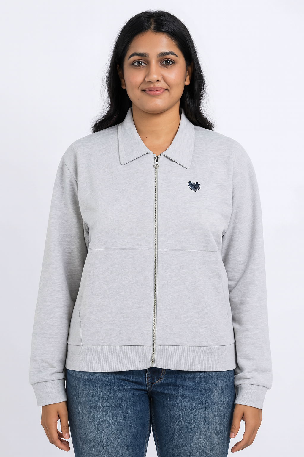 Ladies Full Zipper Grey Cardigan