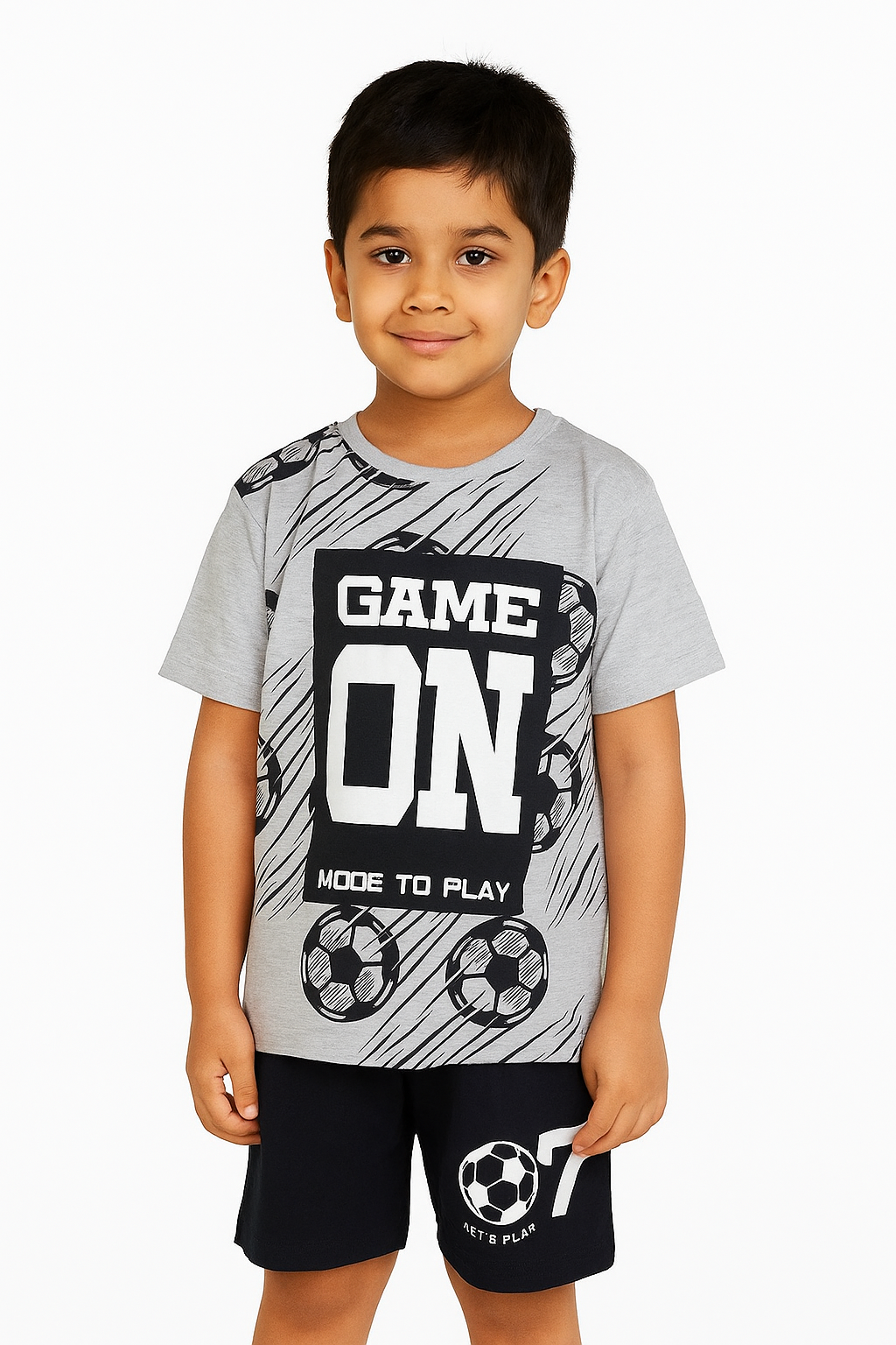 Boys Printed Shorty Set | Grey Navy