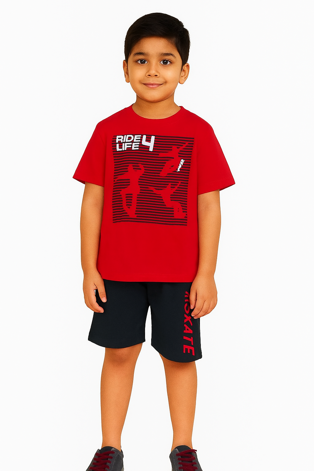 Boys Printed Shorty Set | Red