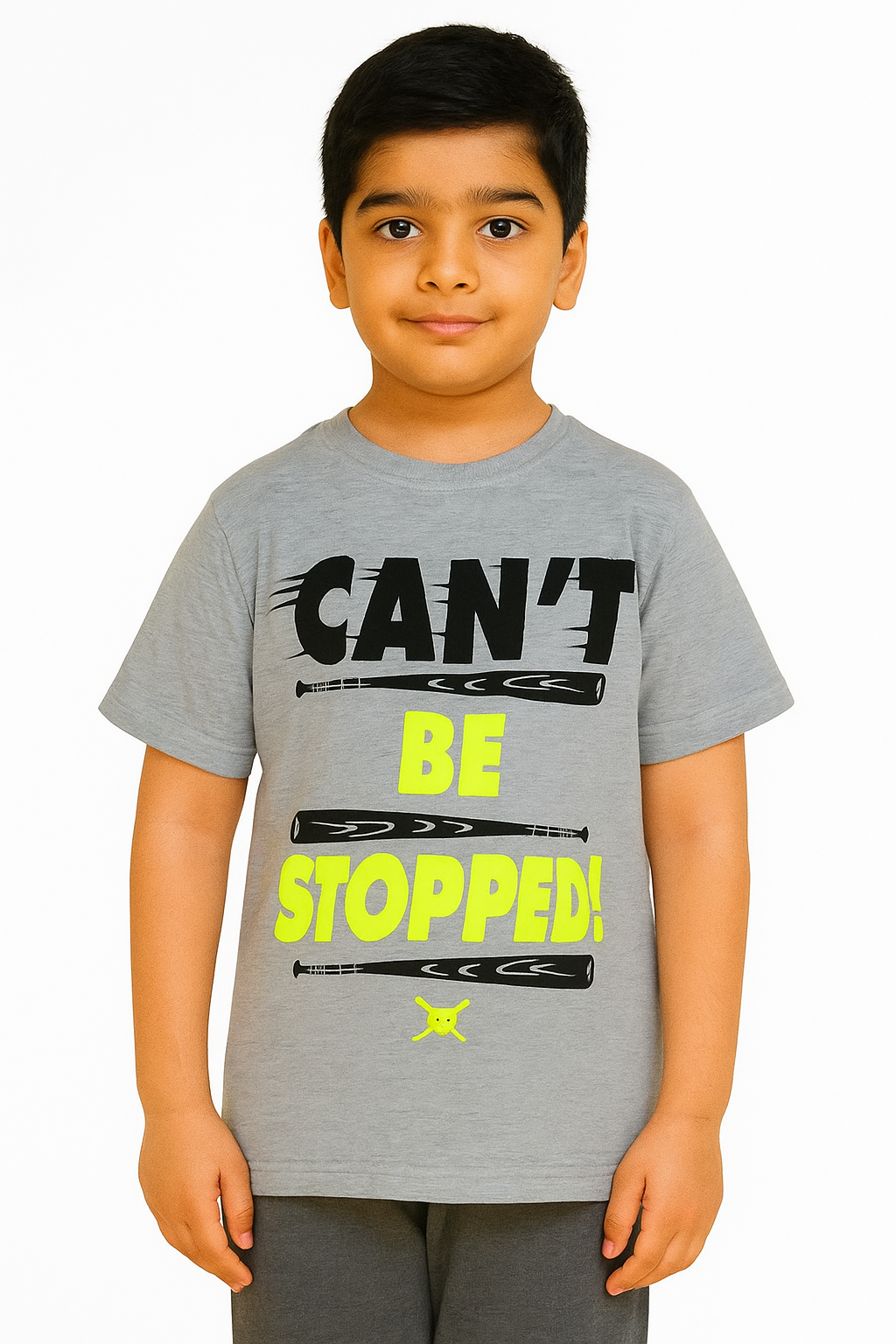 Boys Grey Melange Printed T-Shirt