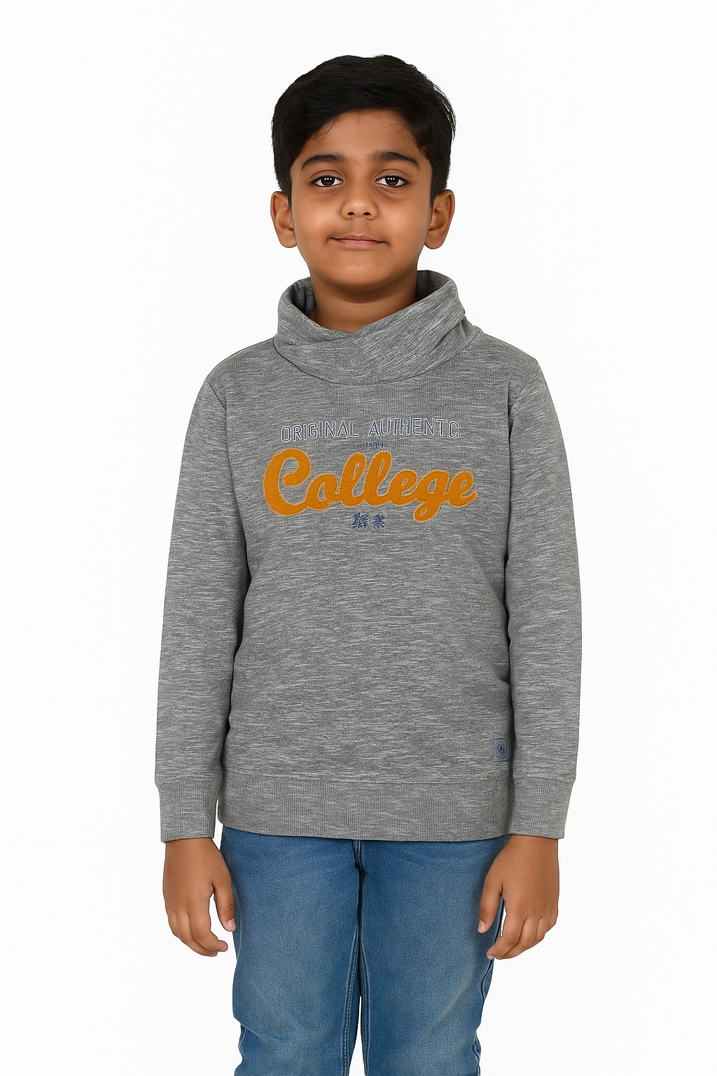 Boys Cowl Neck Sweatshirt Grey Melange