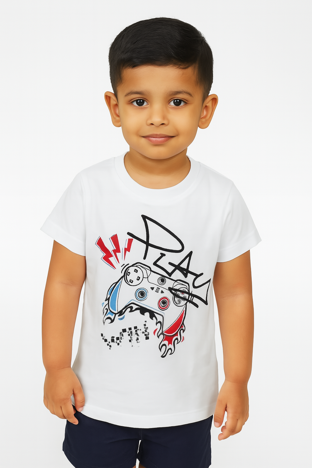 Boys Printed White N Navy T Shirts