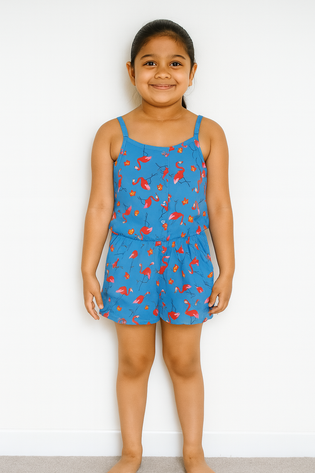 Girls Printed Blue AOP Dungaree