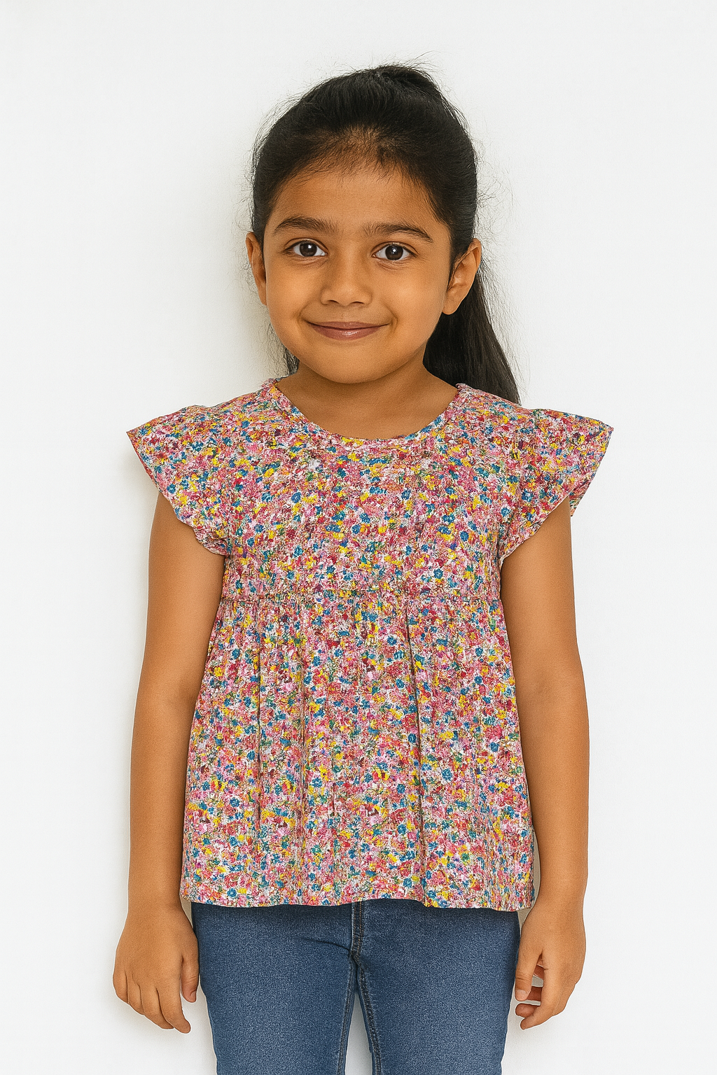 Girls Flared Pink AOP Top