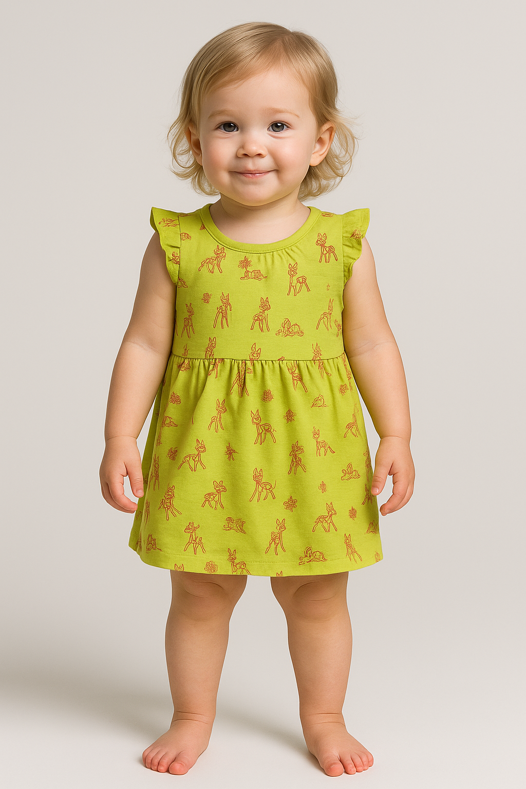 Printed Baby Girls Sleeveless Dress Yellow AOP