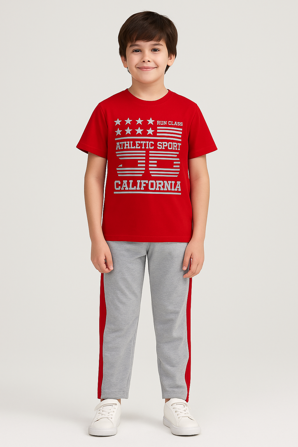 Boys Printed Red Grey Pyjama Set