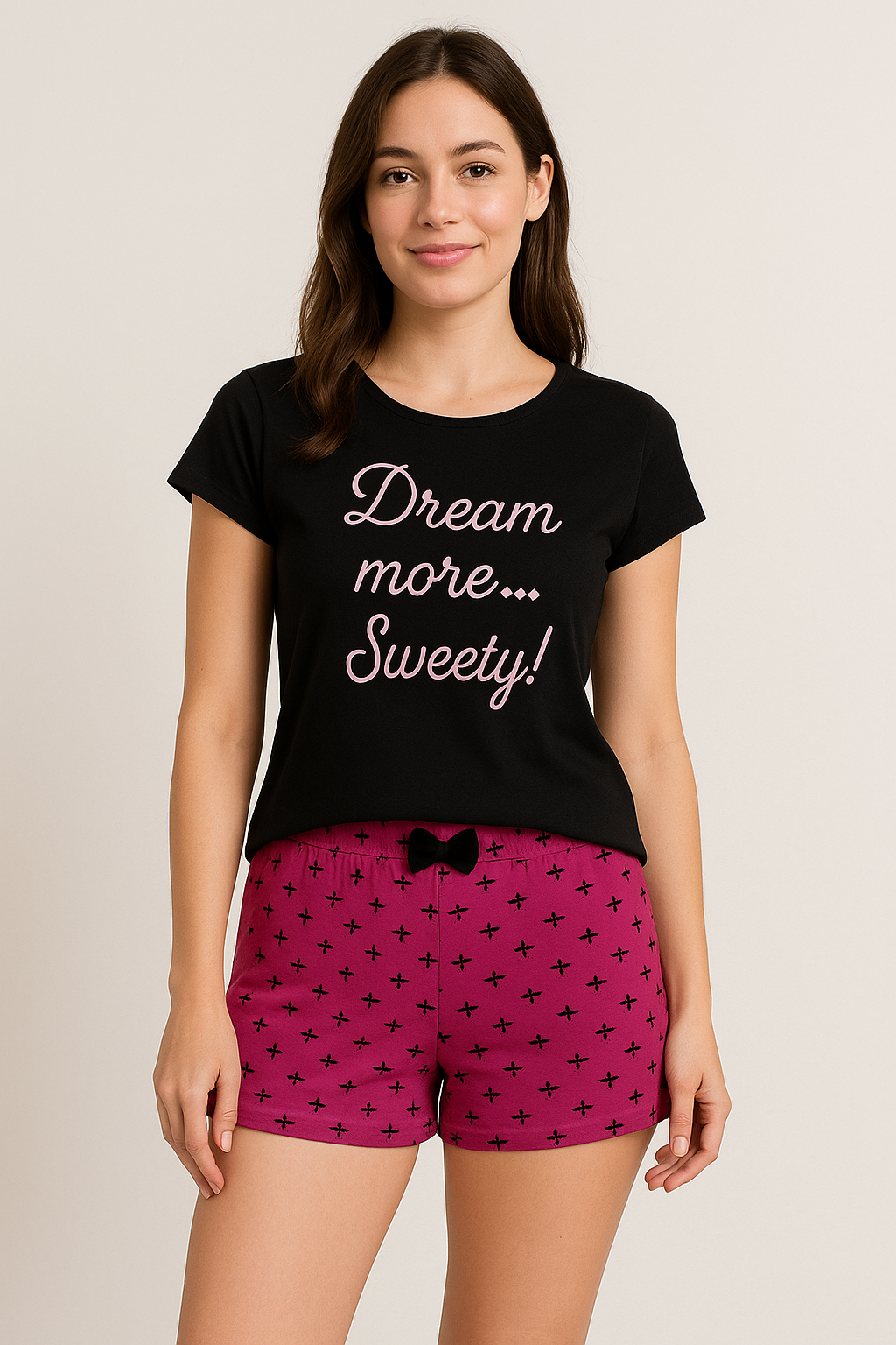 Ladies Black Shorty Pyjama Set