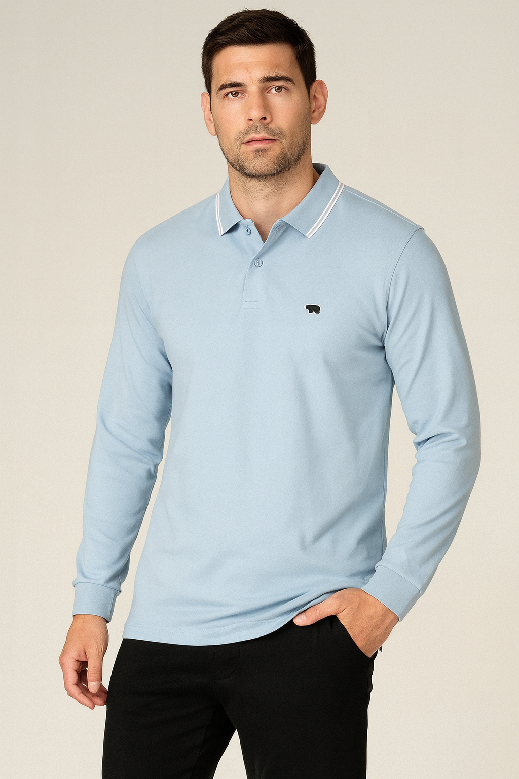 The Bear House Ice Blue Long Sleeve Polo T-Shirt