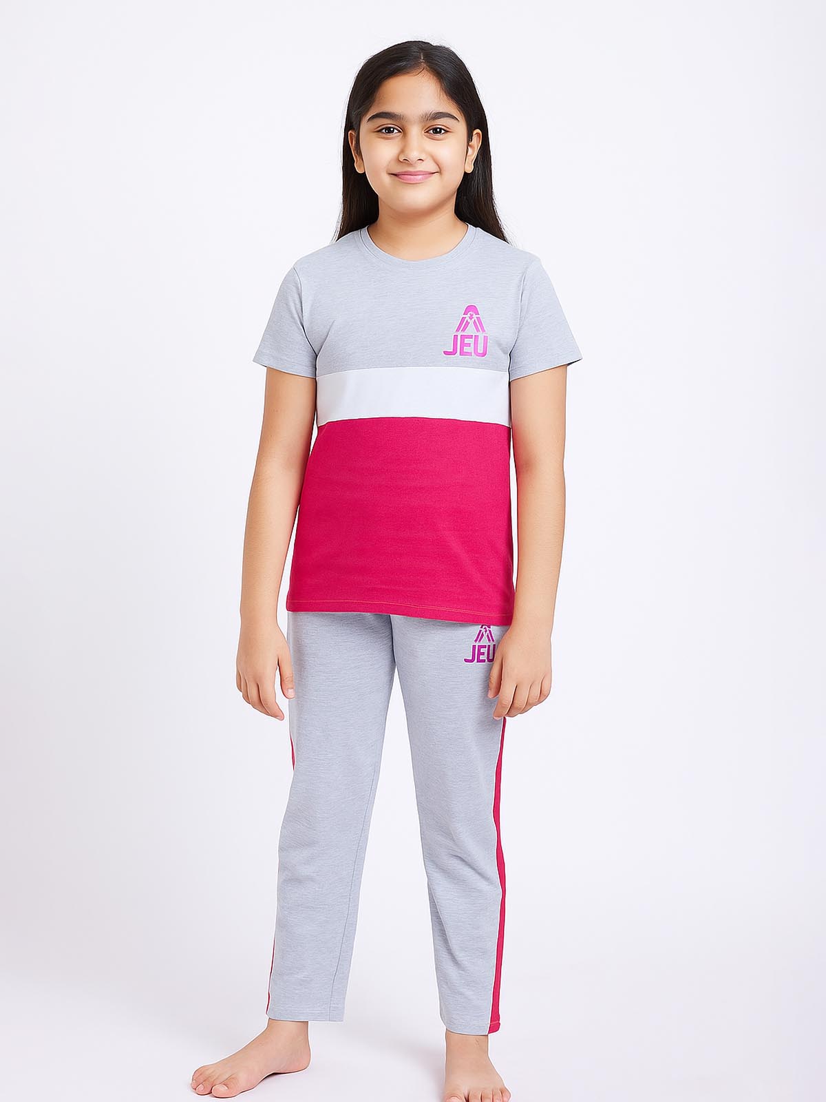Girls Grey Fuchsia Pyjama Set