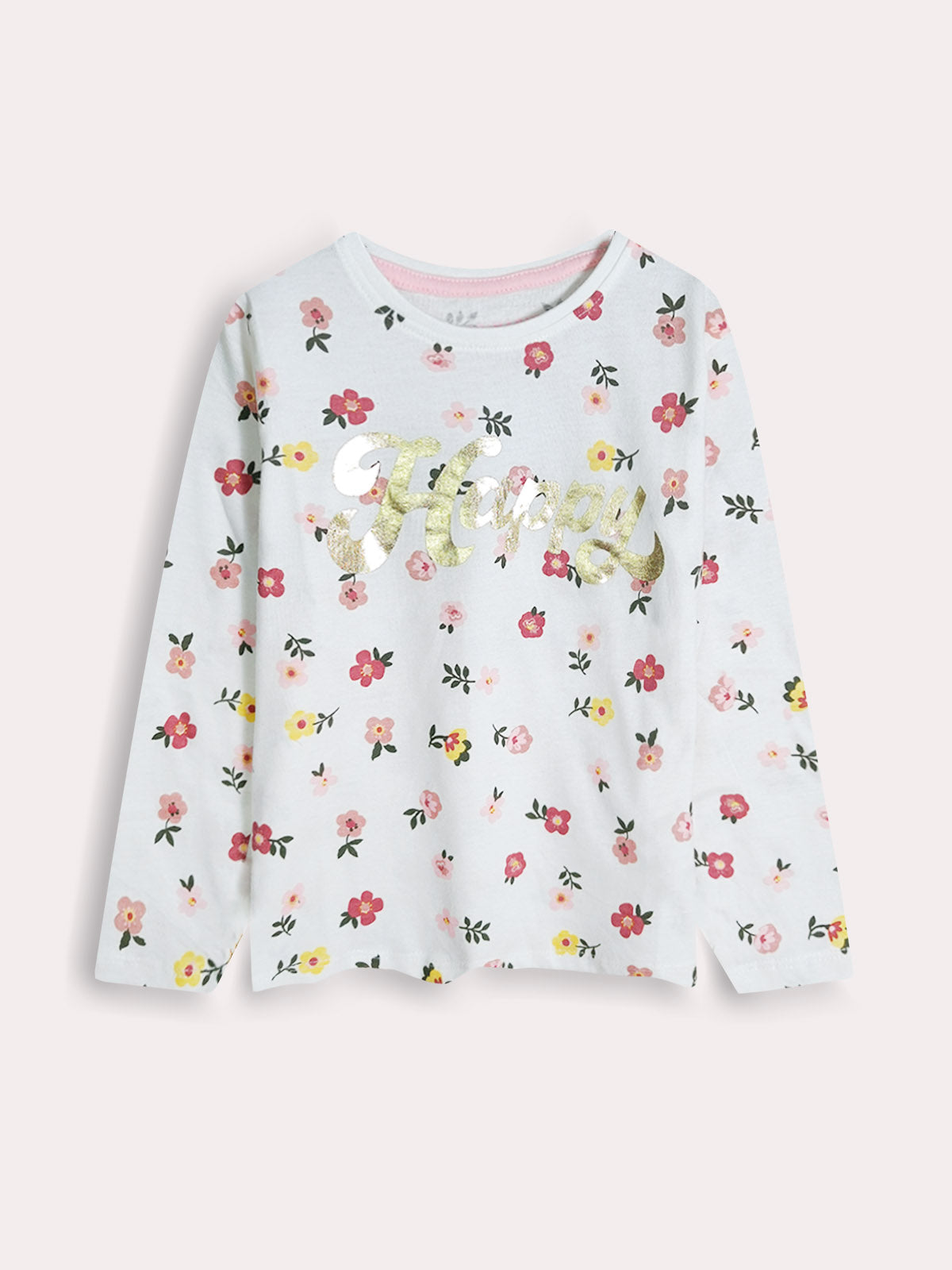 Girls Foil Printed Ecru T-Shirt