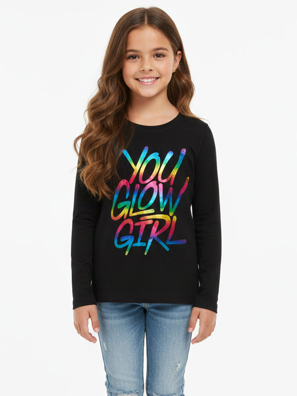 Girls Long Sleeve Foil Printed T Shirt