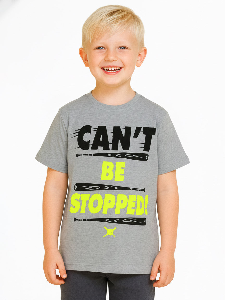 Boys Grey Melange Printed T-Shirt
