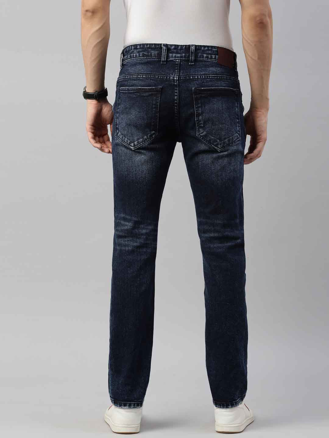 Mens Washed Navy Distressed Jeans