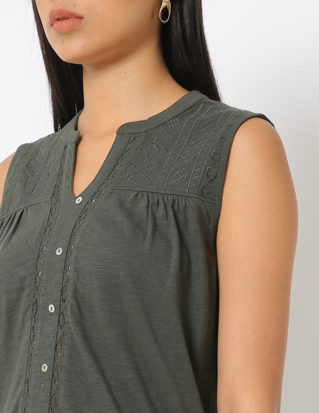 Ladies Embroidered Button-Down Top