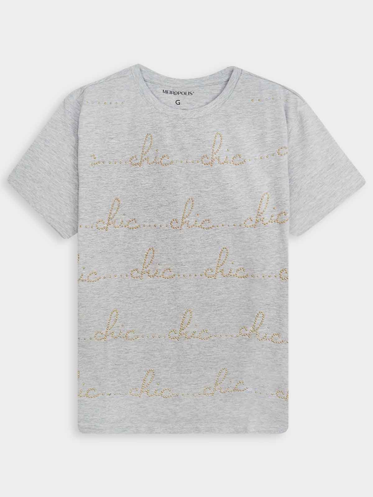 Ladies Stretch Bling Grey T-Shirt
