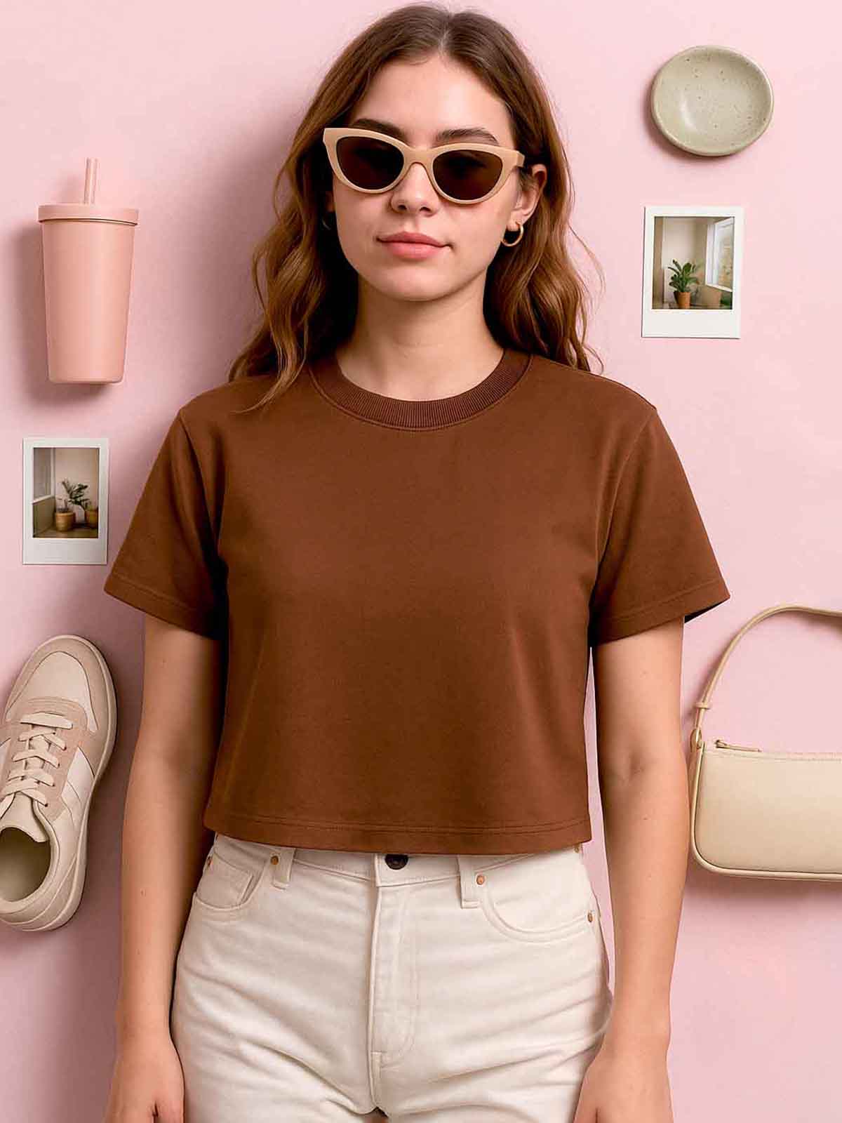 Ladies French Terry Brown Crop Top