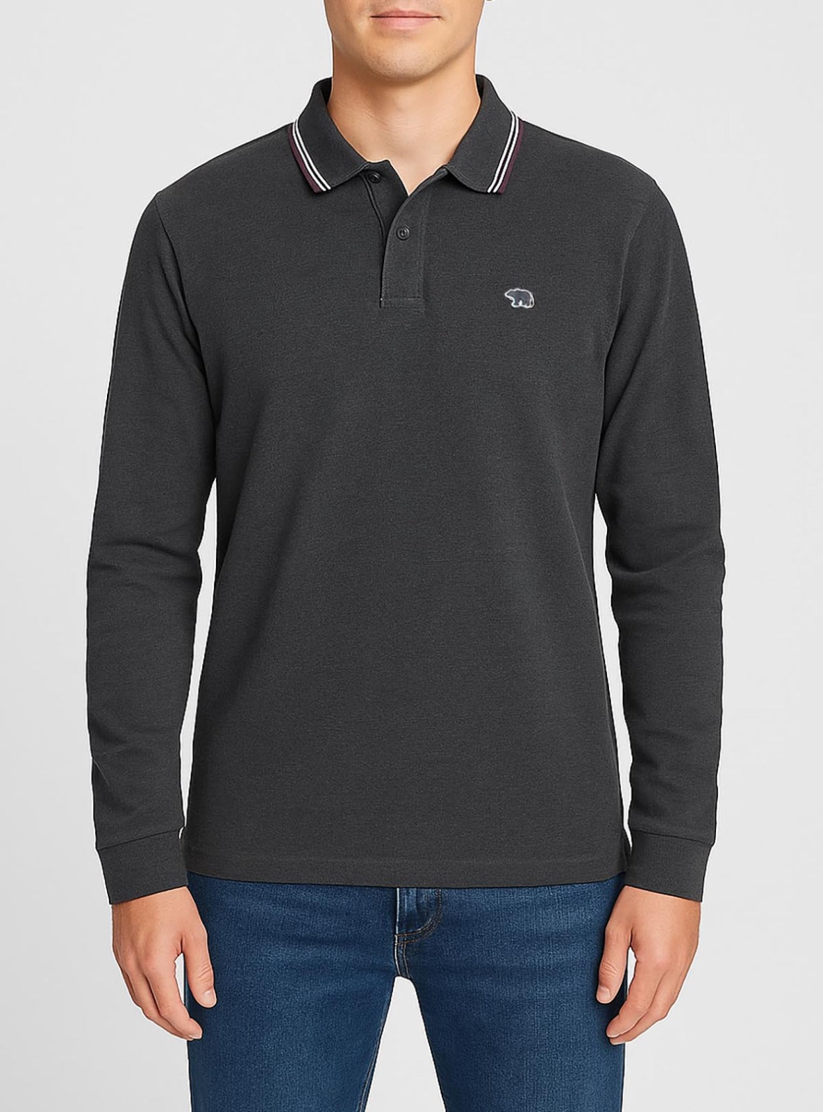 The Bear House Charcoal Long Sleeve Polo T-Shirt