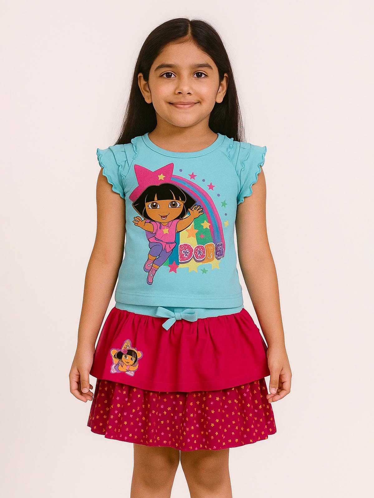 DORA Girls Printed Skirt Set | Blue