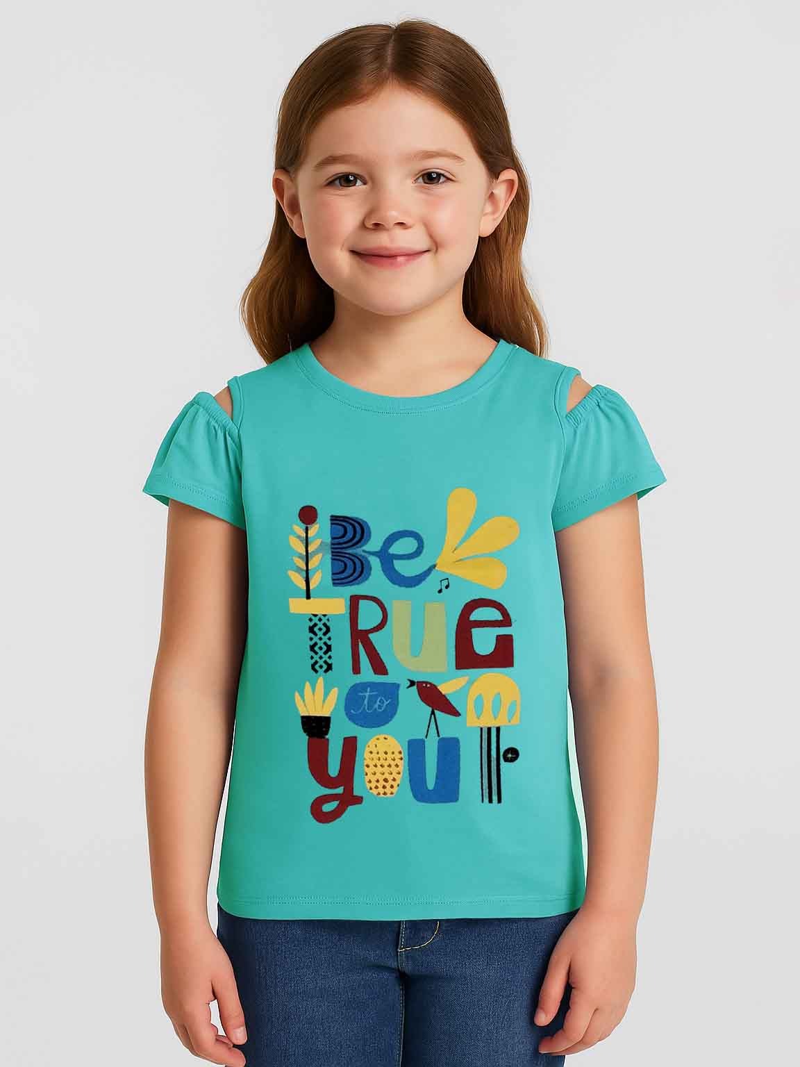 Girls Printed Could Shoulder Top | Blue