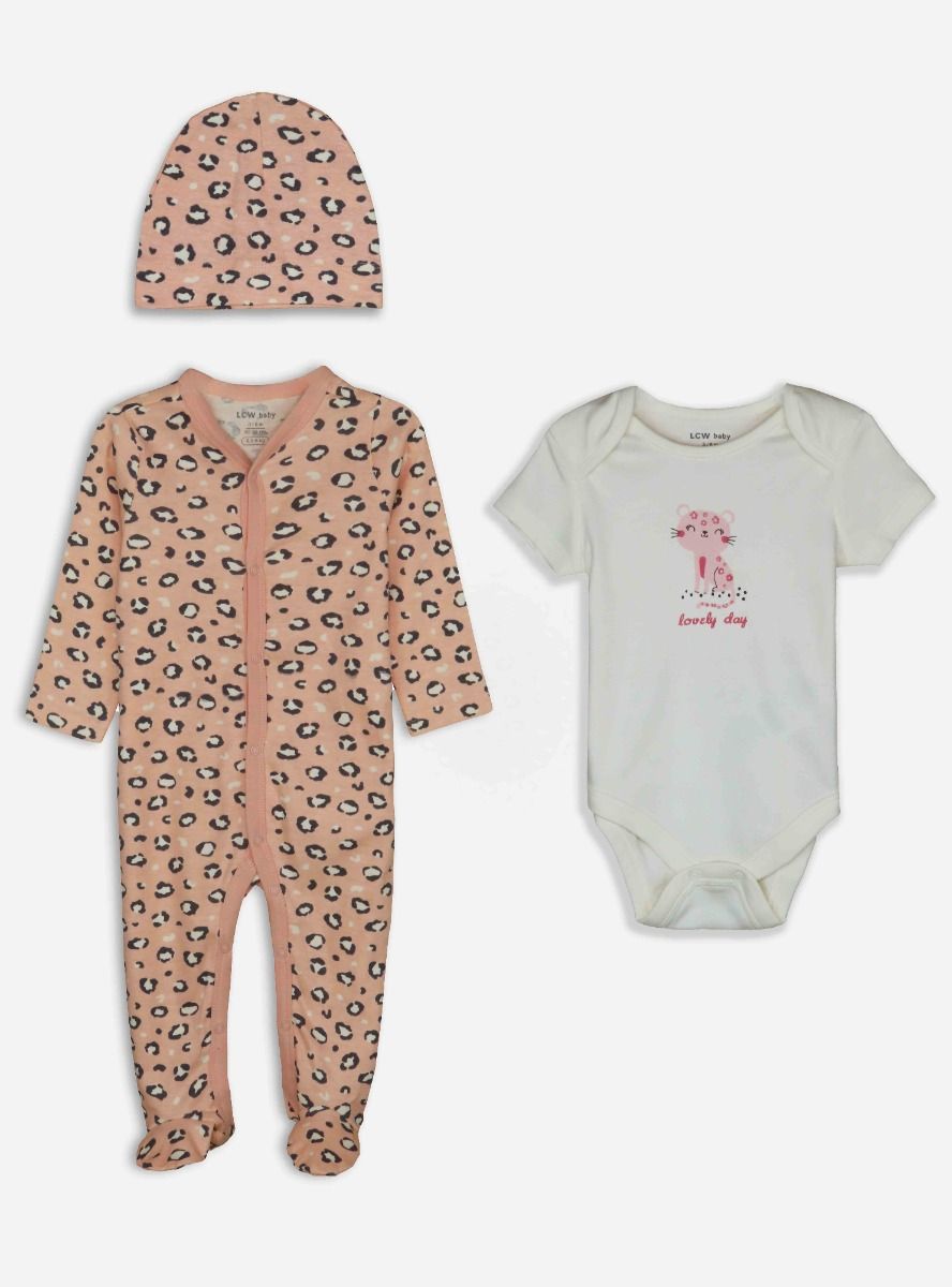 Baby Pc Sets Sleepsuit Bodysuit and Hat Pink - Main Image