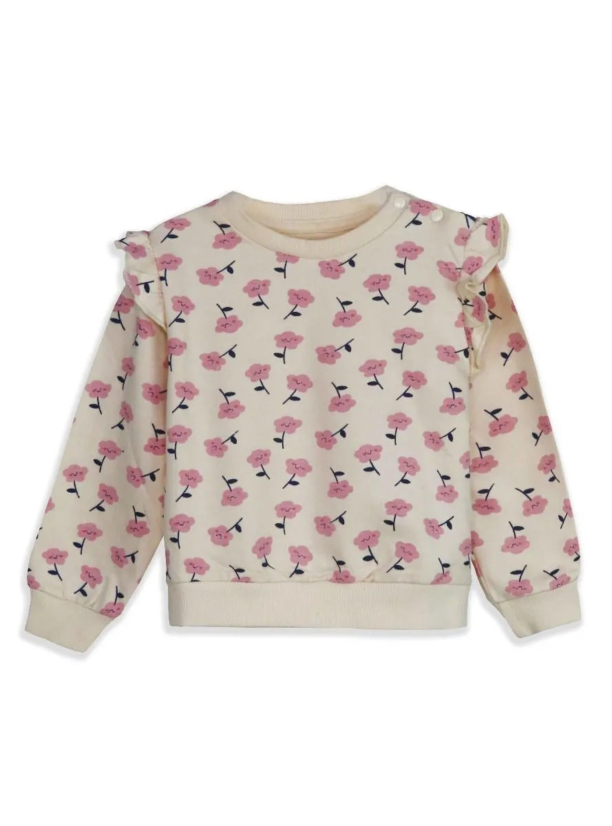 Baby Girls Beige Printed Pullover Sweatshirt