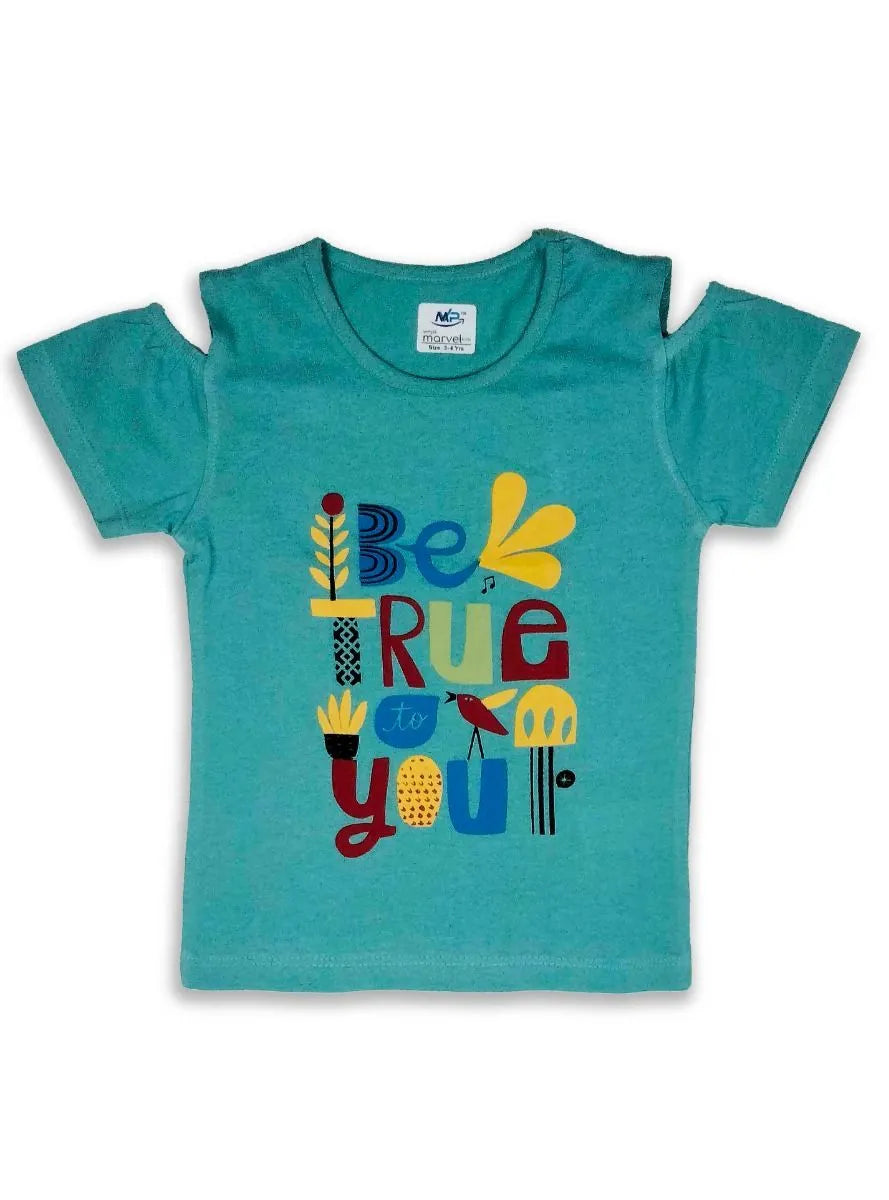 Girls Printed Could Shoulder Top | Blue