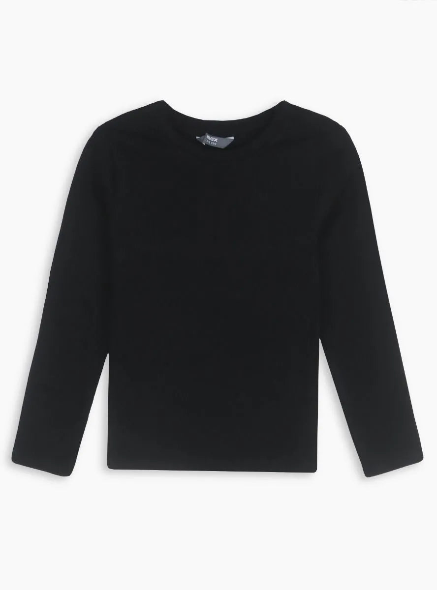 Girls Long Sleeve Stretch Rib T Shirt Black