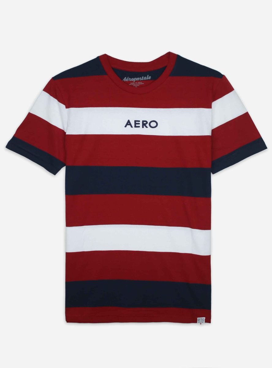 Mens Red-White Striped T Shirt