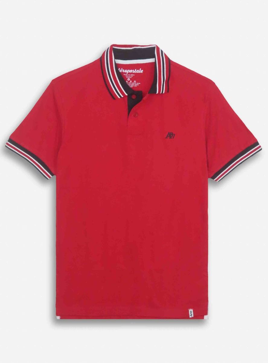 Mens Red Black Collar T Shirt