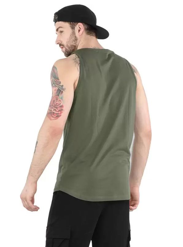 Mens Olive Deep Arm Hole Sleeveless T Shirt