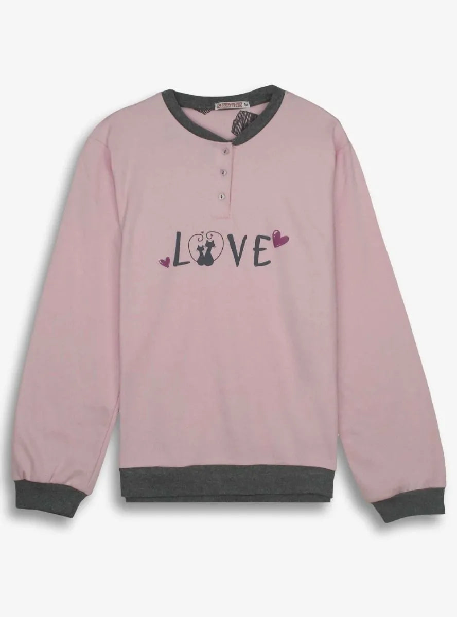 Ladies Interlock Pink-Pink Aop Pyjama Set
