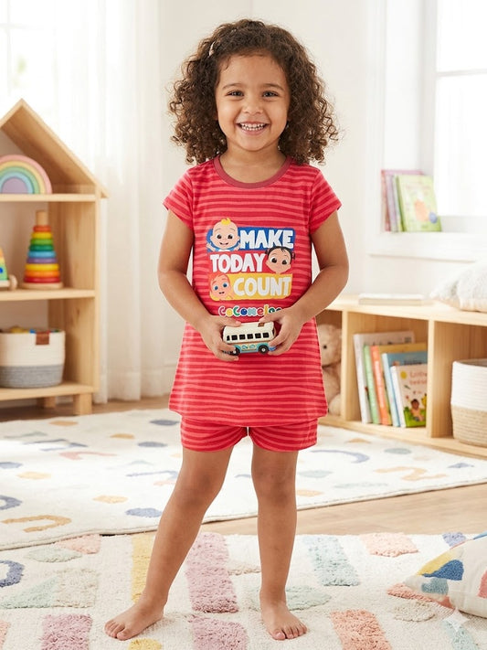 Girls Printed 2 Pc Set Dress n Shorts