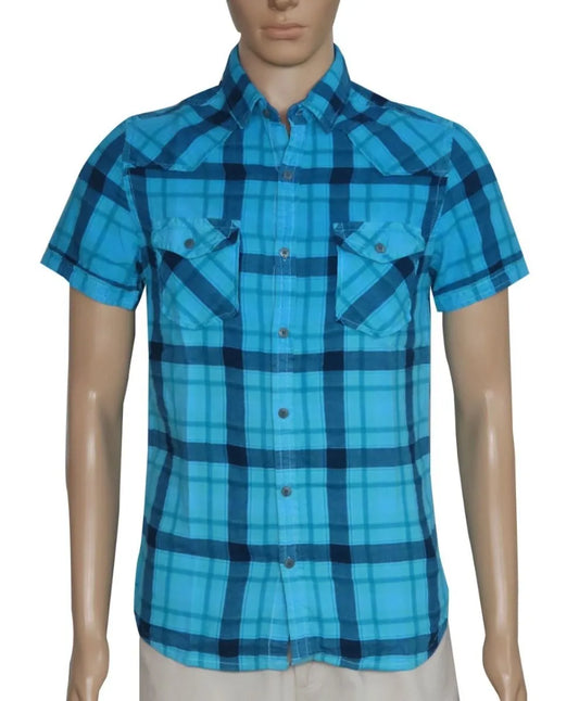 Mens Woven Checked Shirt Blue Checked