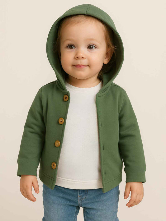 Baby Girls Hooded Green Cardigan With Applique