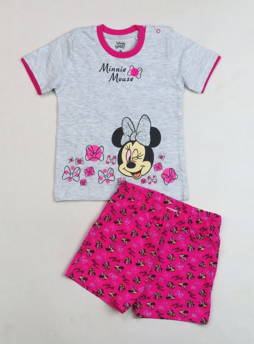 Baby Girls Shorty Set Grey Melange + Fuchsia